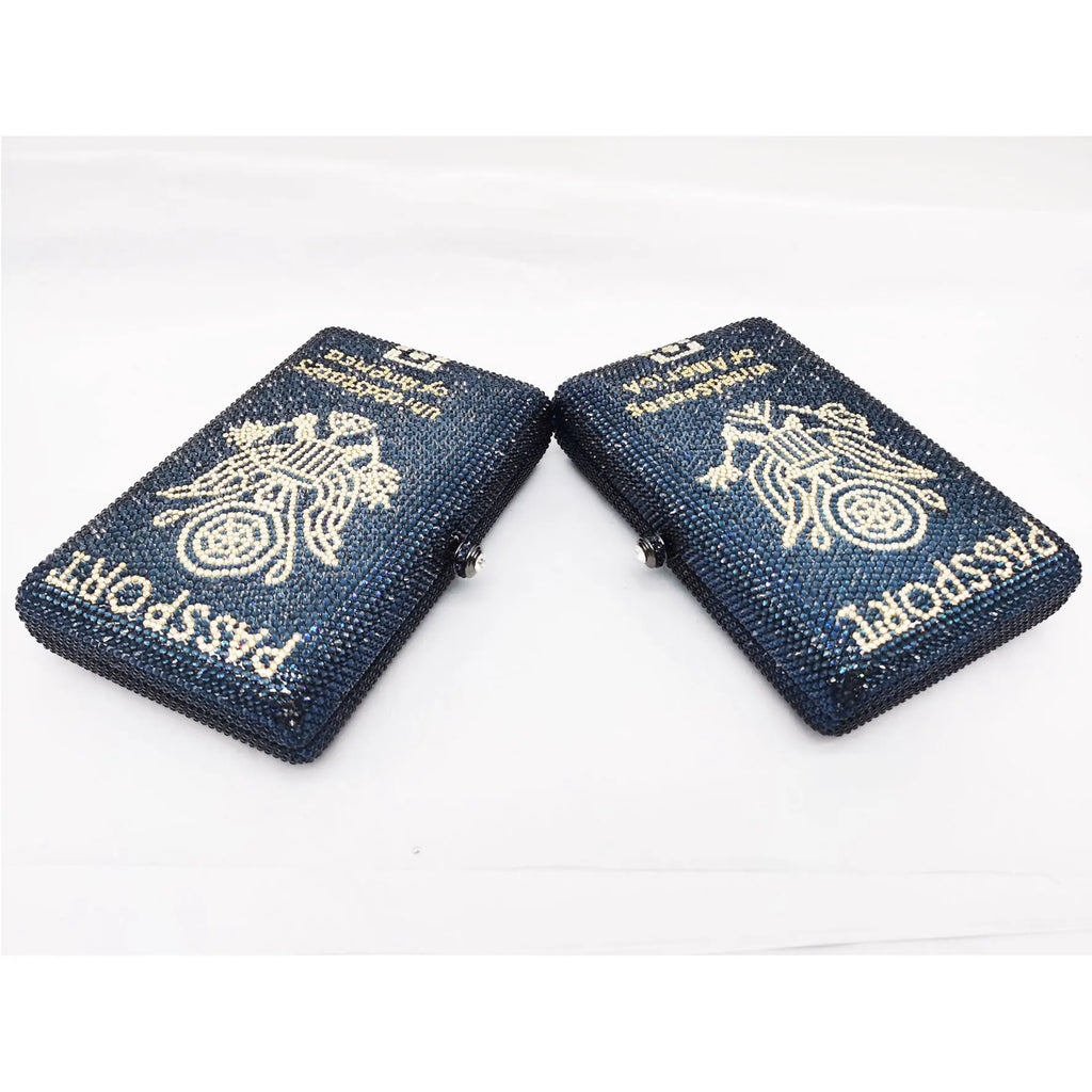 Navy Blue Passport Customized Crystal Bags Luxury Diamond Letters Ladies Clutch Bags DIY Evening Bags for Women