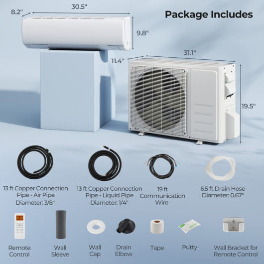 EchoCool Series 11500 BTU 208/230V Mini Split Air Conditioner and Heater Pump System