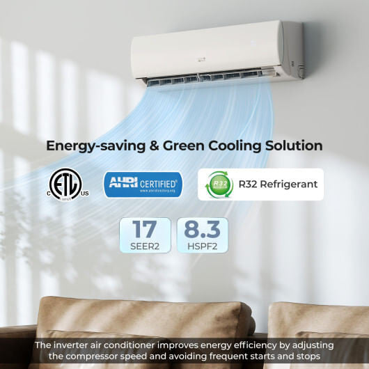 EchoCool Series 11500 BTU 208/230V Mini Split Air Conditioner and Heater Pump System